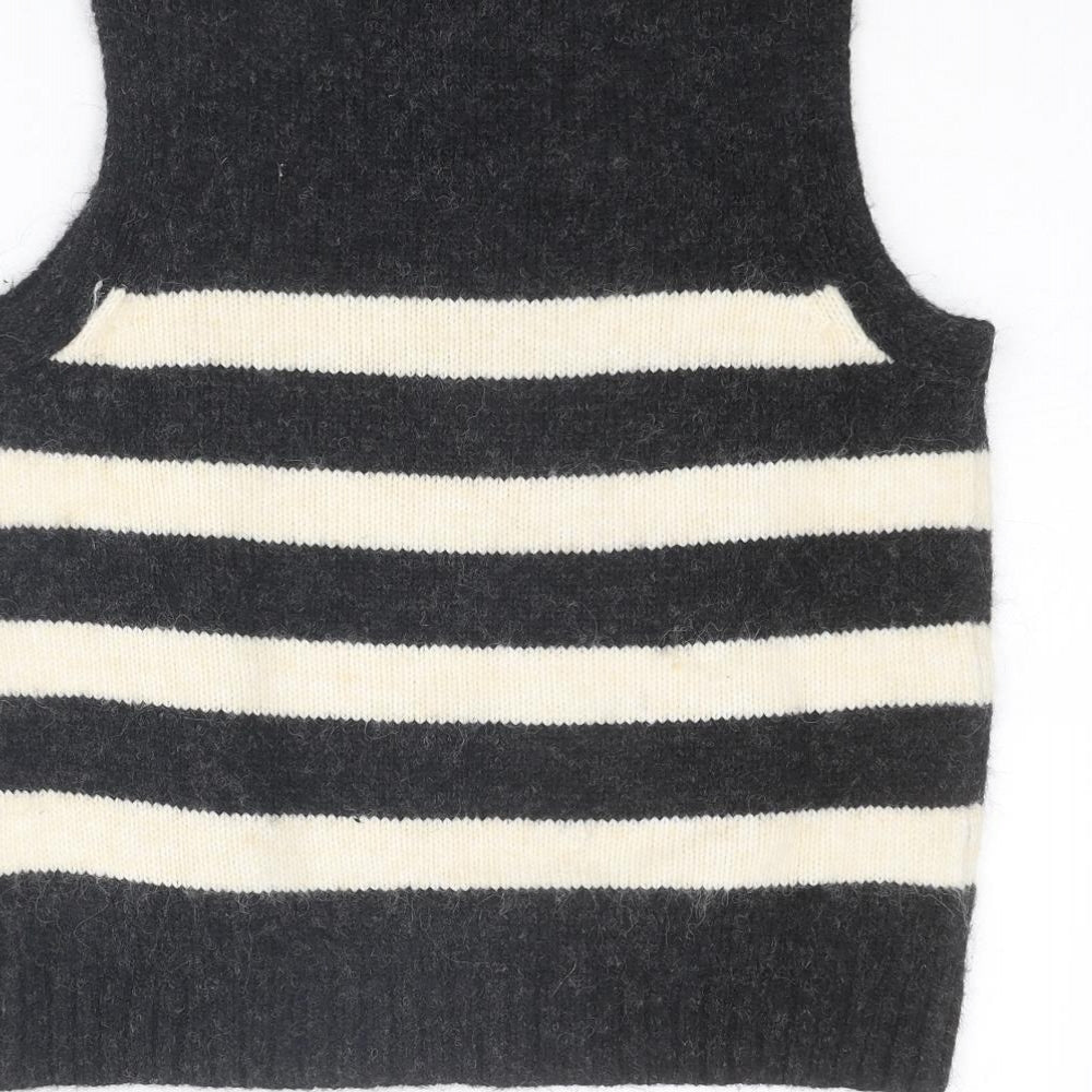 White Stuff Womens Grey Round Neck Striped Polyester Vest Jumper Size 10