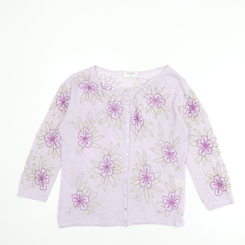 Kaliko Womens Purple Round Neck Floral Viscose Cardigan Jumper Size 12