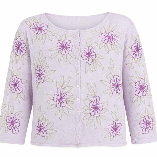 Kaliko Womens Purple Round Neck Floral Viscose Cardigan Jumper Size 12