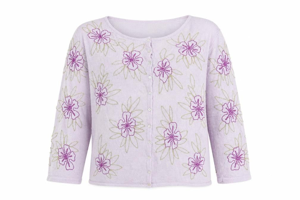 Kaliko Womens Purple Round Neck Floral Viscose Cardigan Jumper Size 12