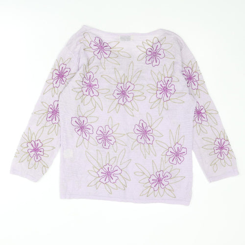 Kaliko Womens Purple Round Neck Floral Viscose Cardigan Jumper Size 12