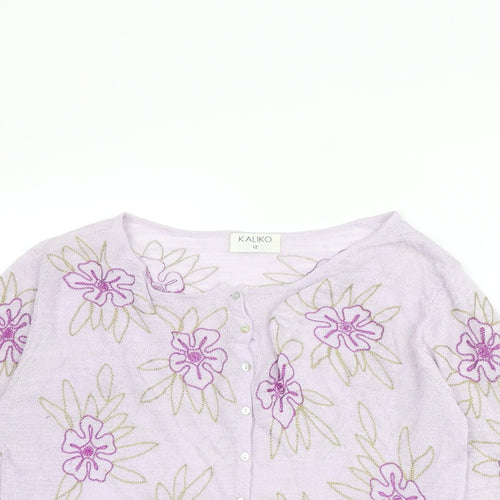 Kaliko Womens Purple Round Neck Floral Viscose Cardigan Jumper Size 12
