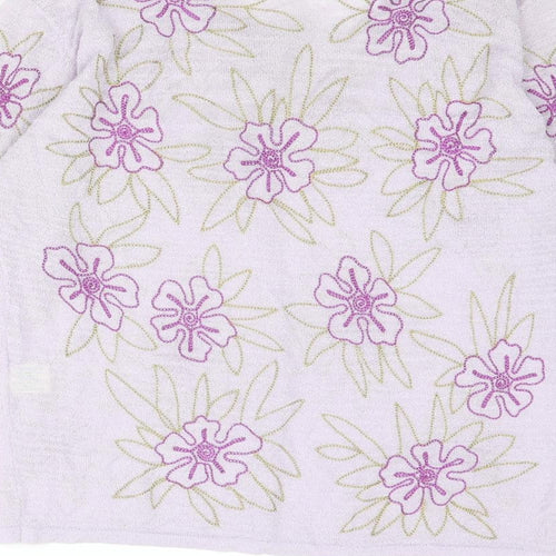 Kaliko Womens Purple Round Neck Floral Viscose Cardigan Jumper Size 12
