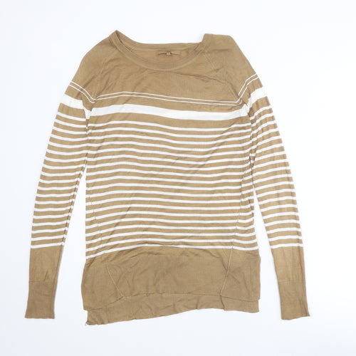 NEXT Womens Brown Round Neck Striped Camel Pullover Jumper Size 10
