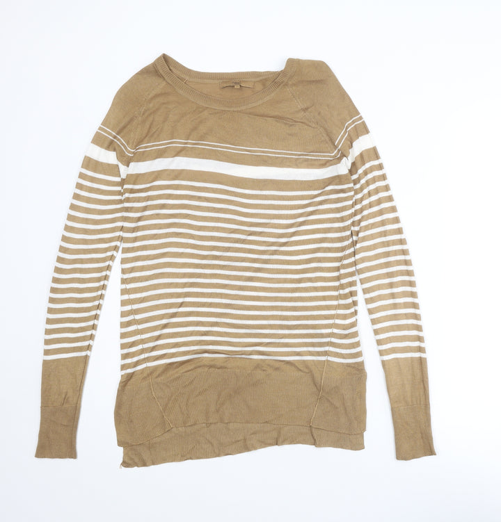 NEXT Womens Brown Round Neck Striped Camel Pullover Jumper Size 10