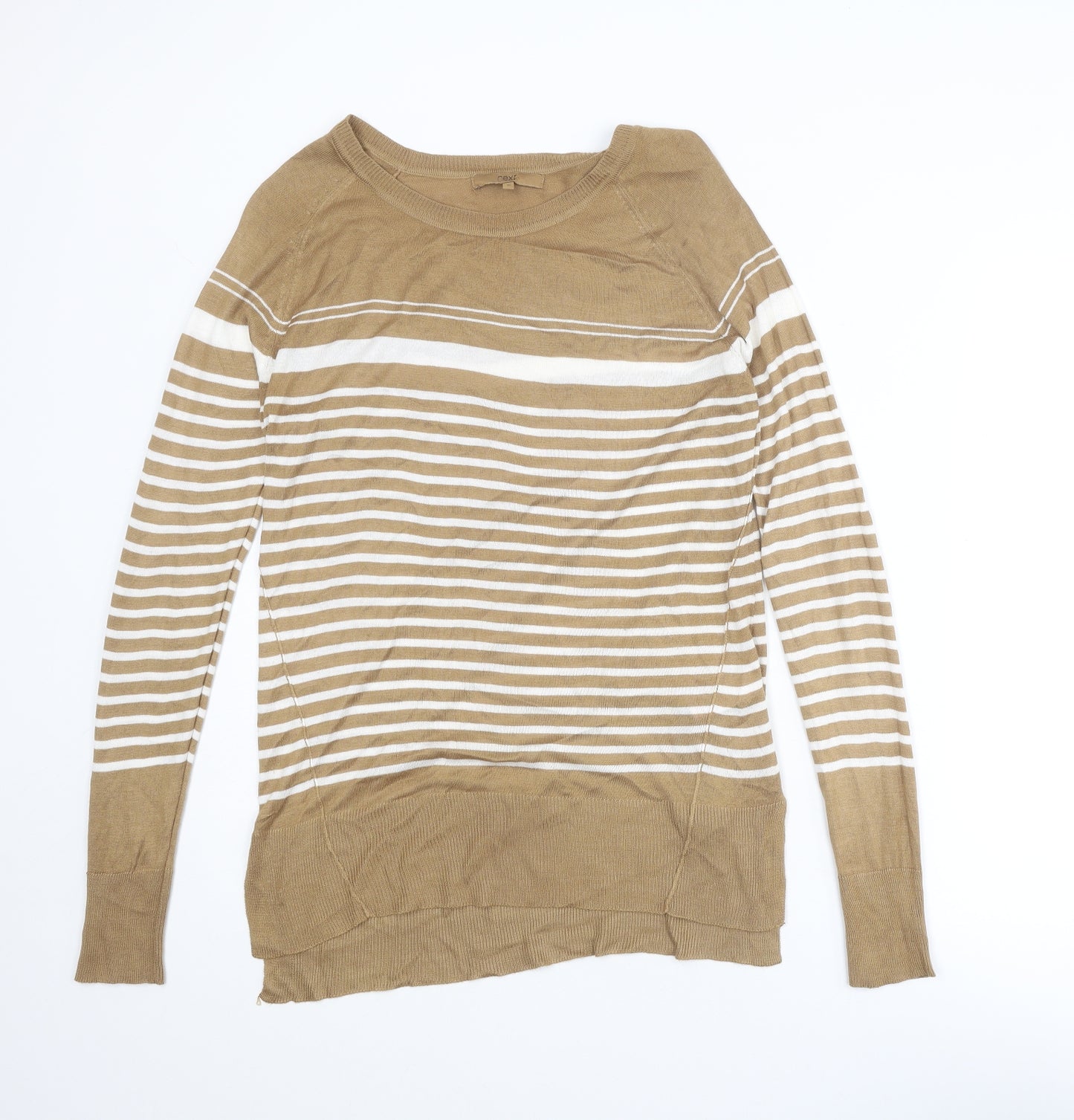 NEXT Womens Brown Round Neck Striped Camel Pullover Jumper Size 10