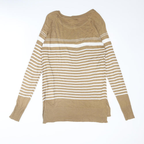 NEXT Womens Brown Round Neck Striped Camel Pullover Jumper Size 10