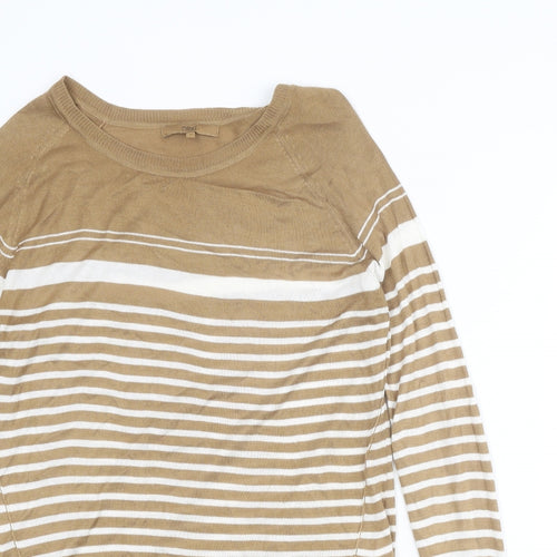 NEXT Womens Brown Round Neck Striped Camel Pullover Jumper Size 10
