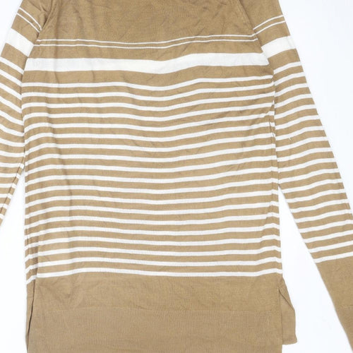 NEXT Womens Brown Round Neck Striped Camel Pullover Jumper Size 10