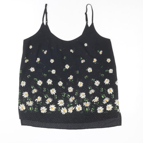 Dorothy Perkins Womens Black Floral Polyester Basic Tank Size 12 Round Neck