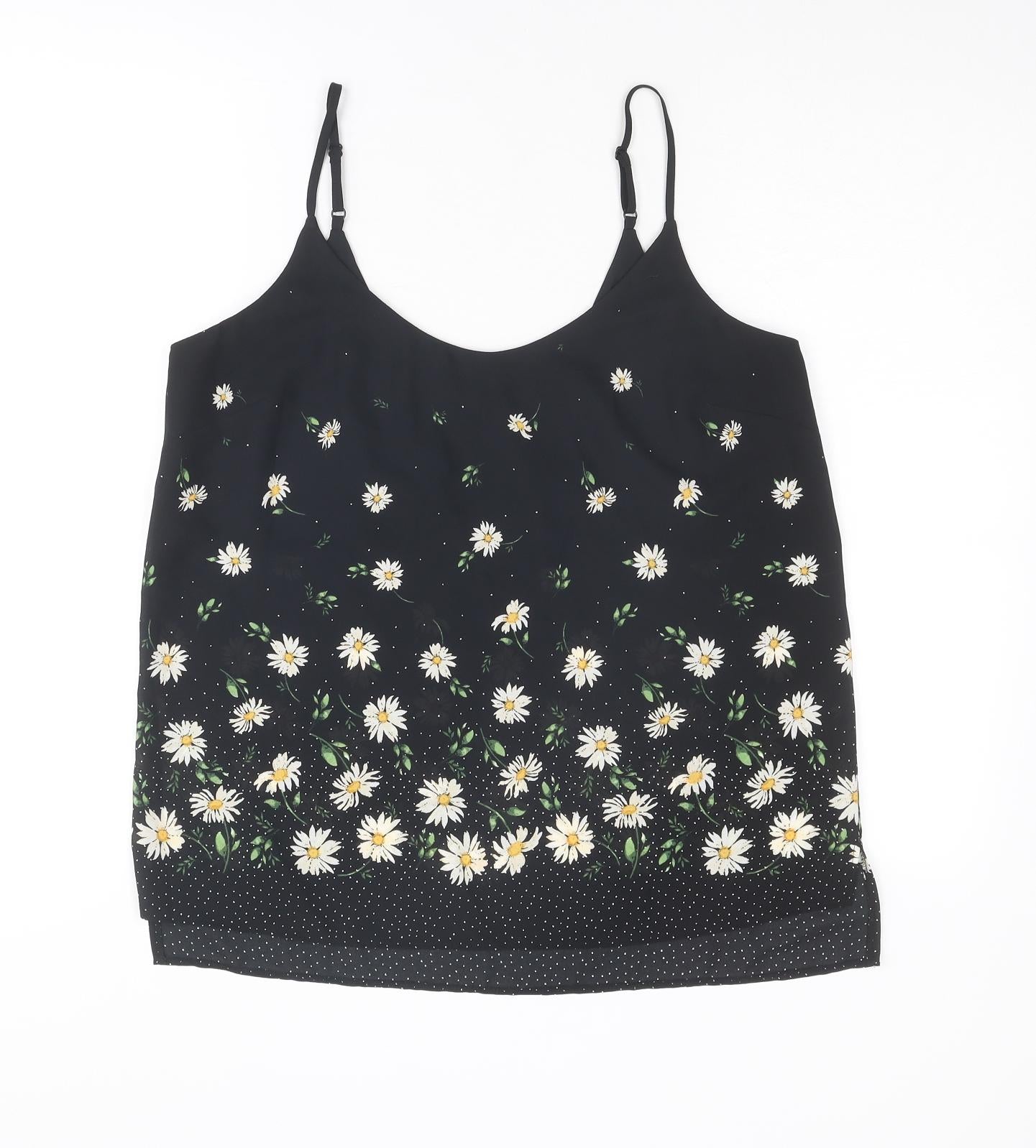 Dorothy Perkins Womens Black Floral Polyester Basic Tank Size 12 Round Neck