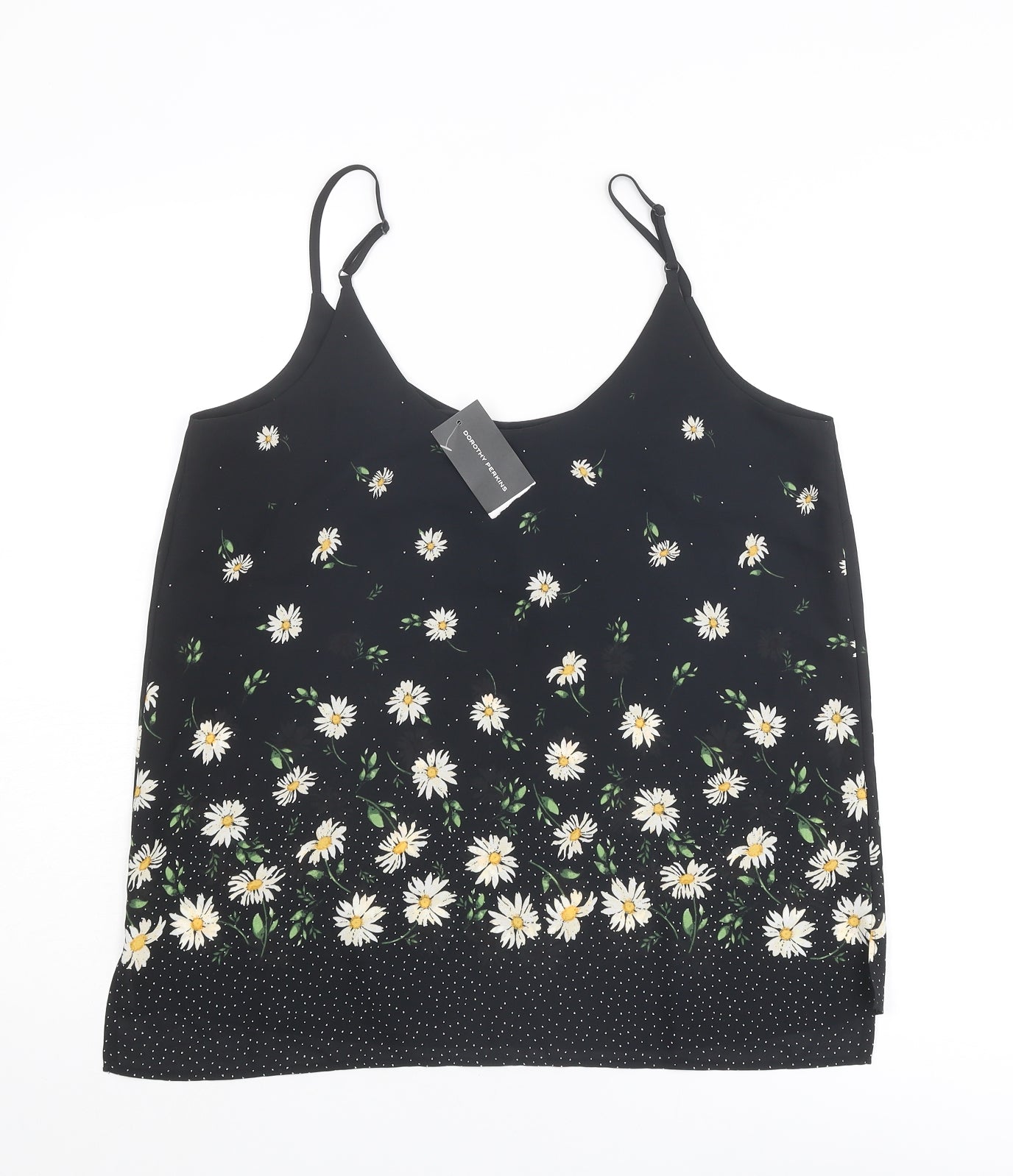 Dorothy Perkins Womens Black Floral Polyester Basic Tank Size 12 Round Neck