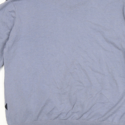 Bowen & Wright Mens Blue V-Neck Argyle/Diamond Cotton Pullover Jumper Size M Long Sleeve