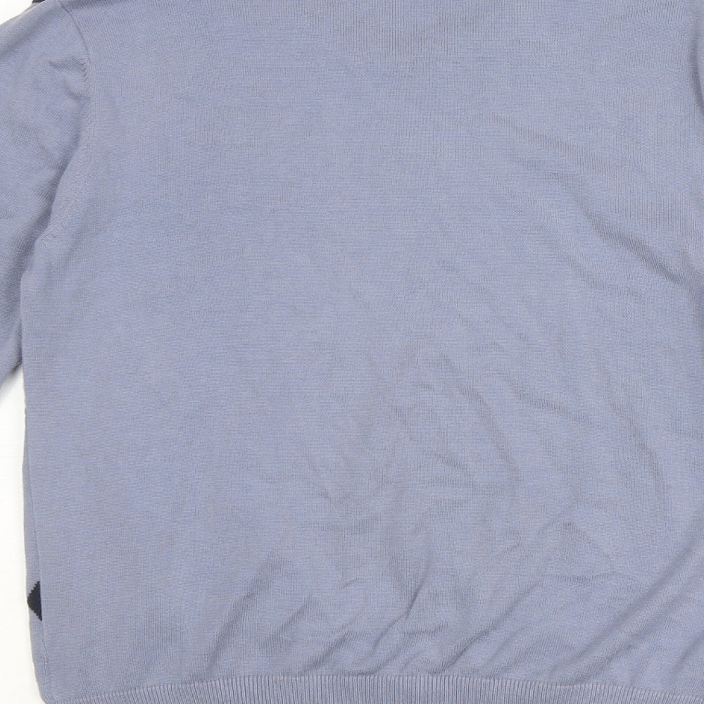Bowen & Wright Mens Blue V-Neck Argyle/Diamond Cotton Pullover Jumper Size M Long Sleeve