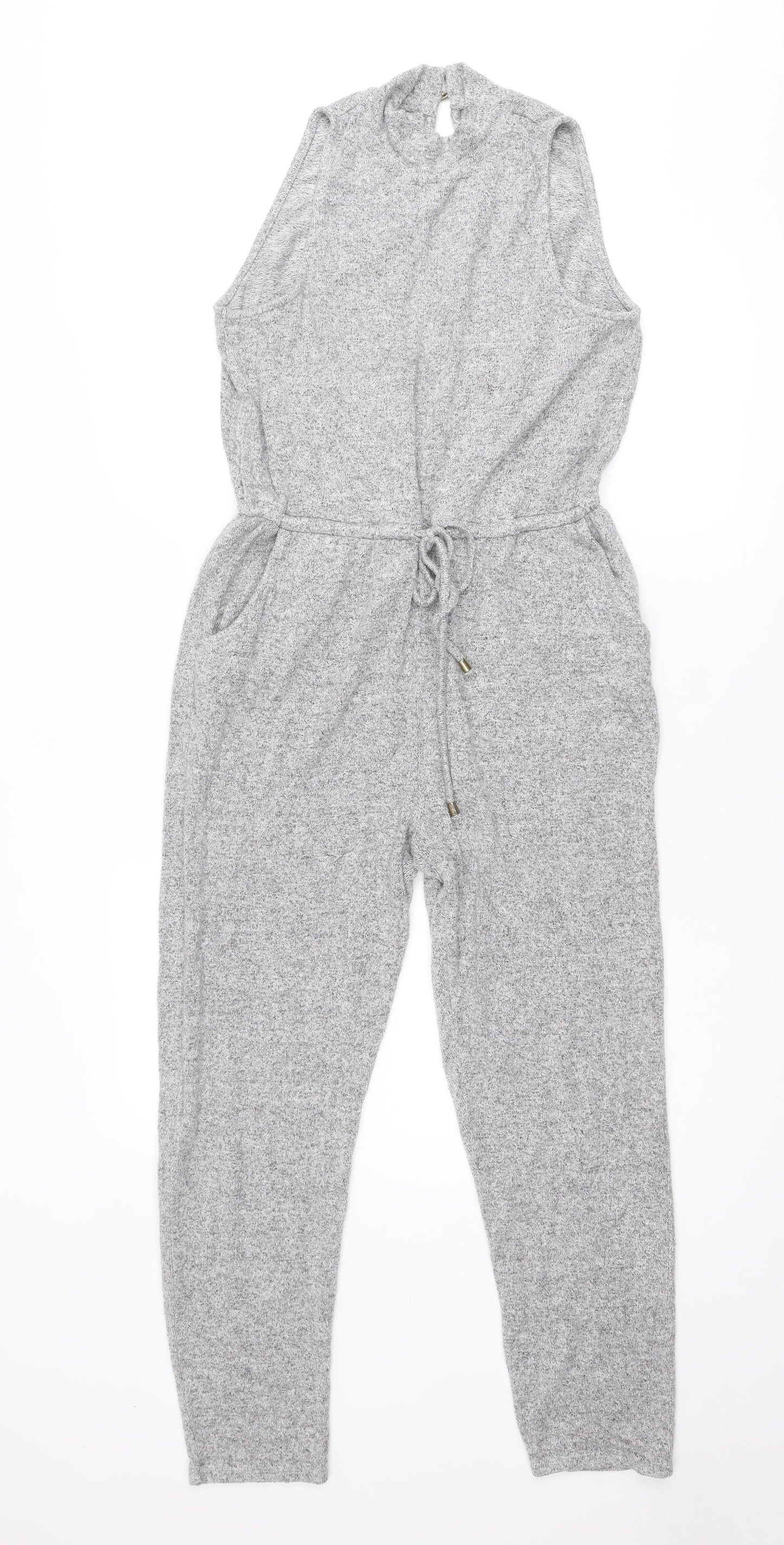 River Island Womens Grey Viscose Jumpsuit One-Piece Size 12 Button