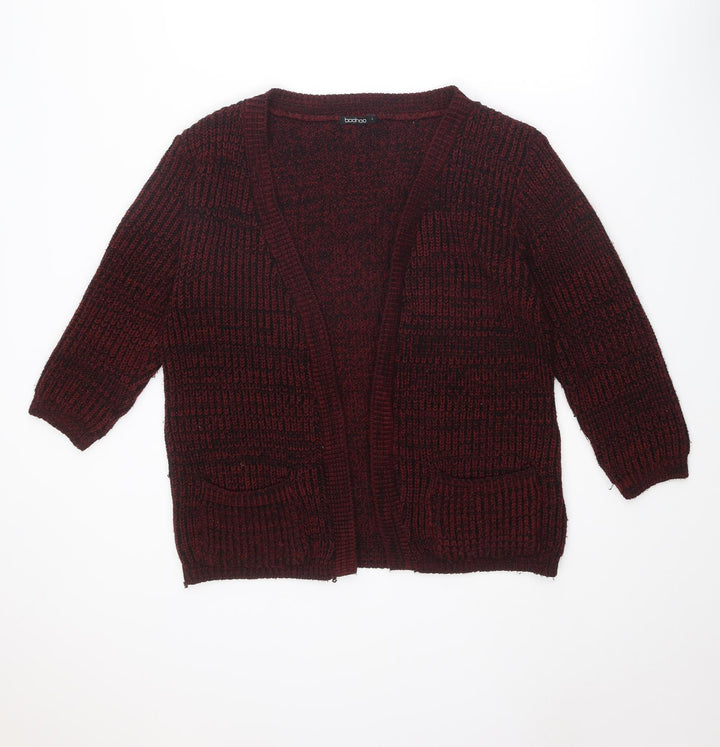 Boohoo Womens Red V-Neck Acrylic Cardigan Jumper Size L