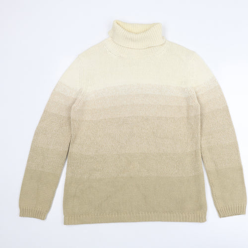 St Michael Womens Beige Roll Neck Cotton Pullover Jumper Size 12