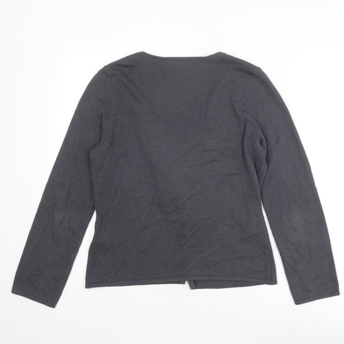 Fenn Wright Manson Womens Grey V-Neck Cotton Cardigan Jumper Size 12 - Flower Detail