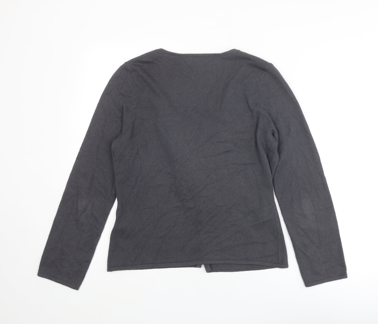 Fenn Wright Manson Womens Grey V-Neck Cotton Cardigan Jumper Size 12 - Flower Detail