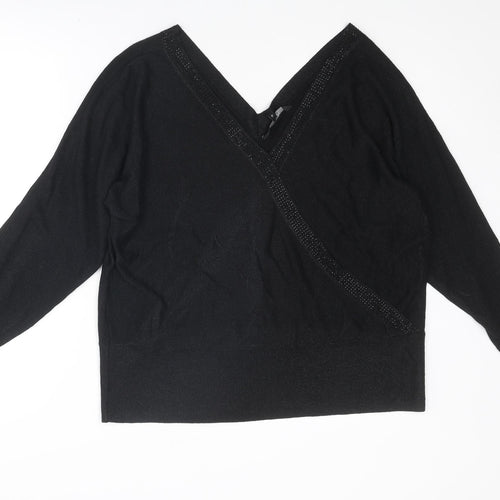Debenhams Womens Black V-Neck Viscose Pullover Jumper Size 18