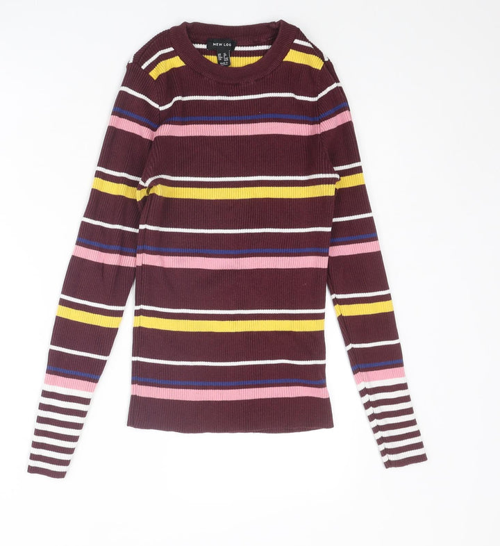 New Look Womens Multicoloured Round Neck Striped Cotton Pullover Jumper Size 12