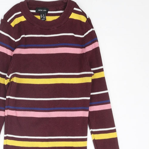 New Look Womens Multicoloured Round Neck Striped Cotton Pullover Jumper Size 12
