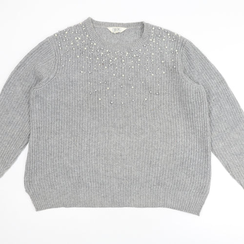 Nine by Savannah Miller Womens Grey Round Neck Nylon Pullover Jumper Size 18