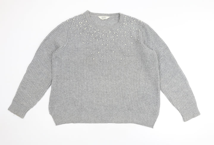 Nine by Savannah Miller Womens Grey Round Neck Nylon Pullover Jumper Size 18