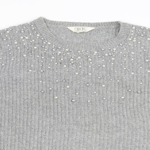 Nine by Savannah Miller Womens Grey Round Neck Nylon Pullover Jumper Size 18