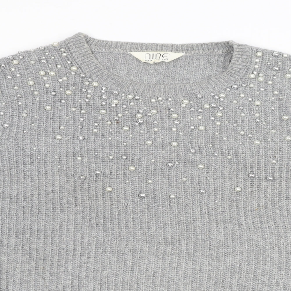 Nine by Savannah Miller Womens Grey Round Neck Nylon Pullover Jumper Size 18
