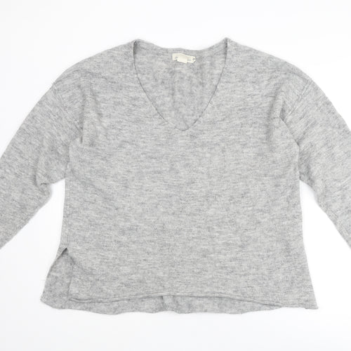 H&M Womens Grey V-Neck Acrylic Pullover Jumper Size S