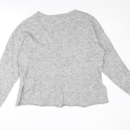 H&M Womens Grey V-Neck Acrylic Pullover Jumper Size S