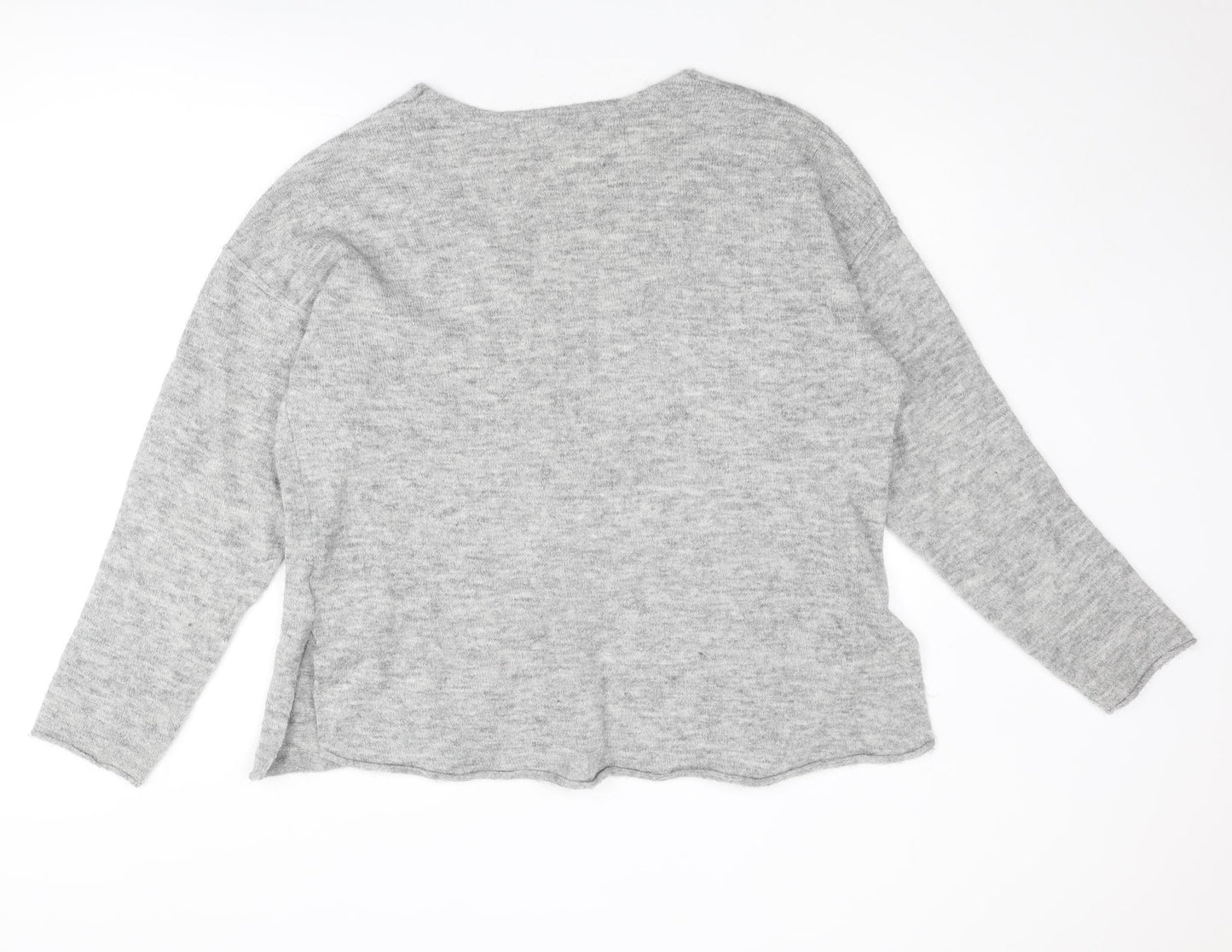 H&M Womens Grey V-Neck Acrylic Pullover Jumper Size S
