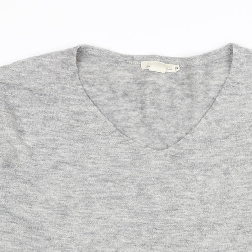 H&M Womens Grey V-Neck Acrylic Pullover Jumper Size S