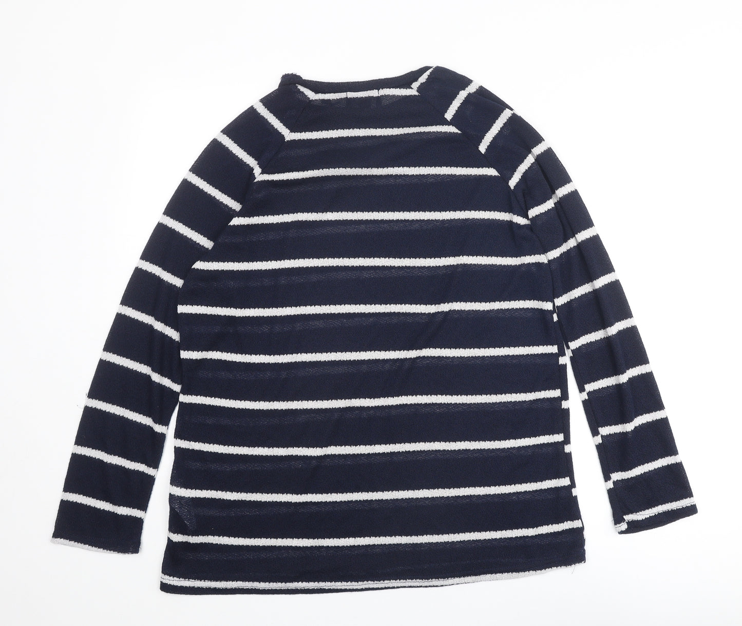 Boohoo Mens Blue Round Neck Striped Polyester Pullover Jumper Size S Long Sleeve