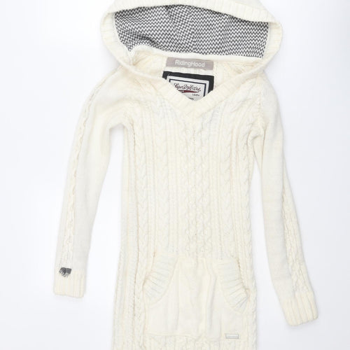 Superdry Womens Ivory V-Neck Acrylic Pullover Jumper Size XS