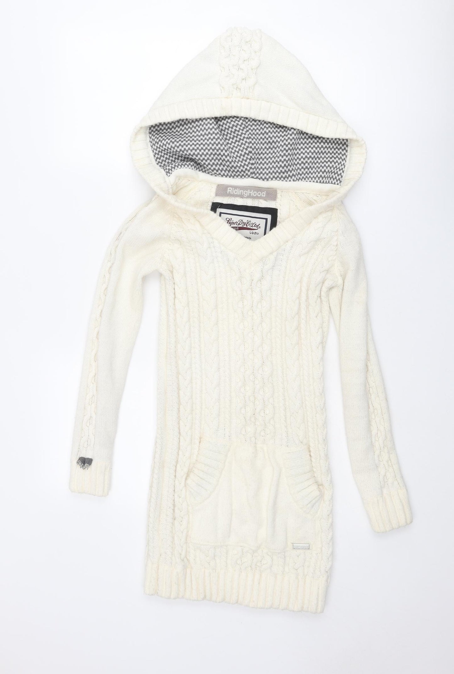 Superdry Womens Ivory V-Neck Acrylic Pullover Jumper Size XS