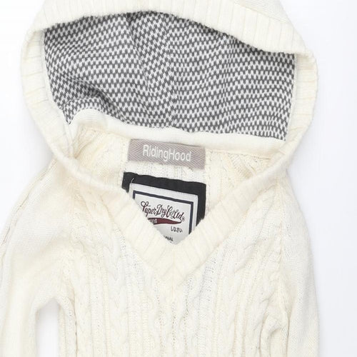 Superdry Womens Ivory V-Neck Acrylic Pullover Jumper Size XS