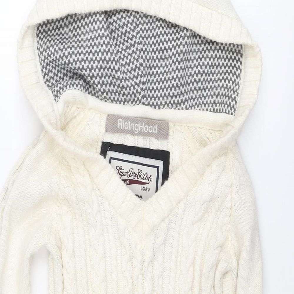 Superdry Womens Ivory V-Neck Acrylic Pullover Jumper Size XS