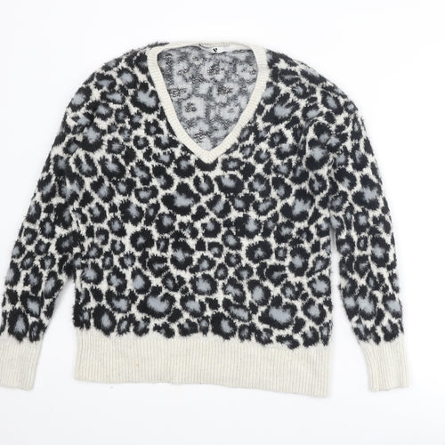 Very Womens Multicoloured V-Neck Animal Print Polyamide Pullover Jumper Size 10 - Leopard Print