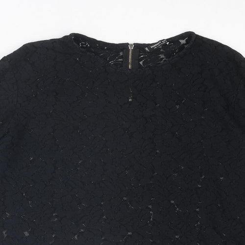 Mango Womens Black Floral Polyester Basic Blouse Size L Round Neck