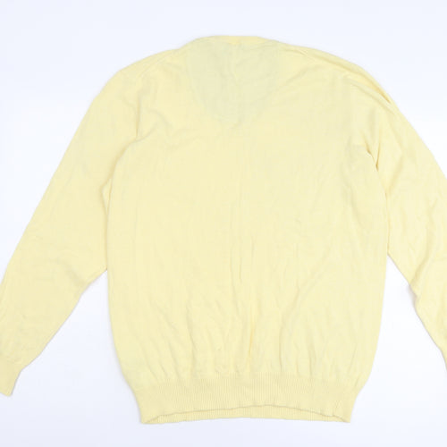 Samuel Windsor Mens Yellow V-Neck Cotton Pullover Jumper Size L Long Sleeve