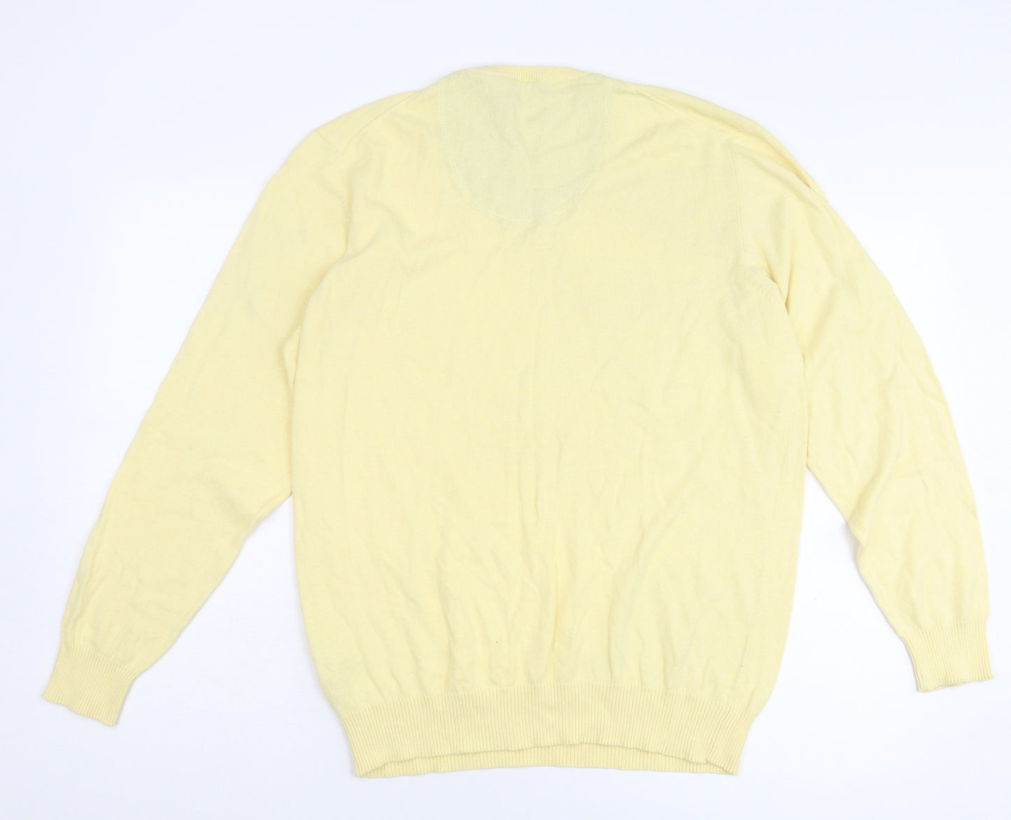 Samuel Windsor Mens Yellow V-Neck Cotton Pullover Jumper Size L Long Sleeve