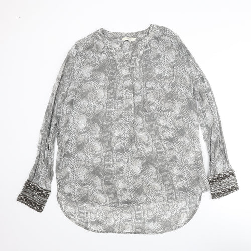 NEXT Womens Grey Animal Print Viscose Basic Blouse Size 10 V-Neck - Snakeskin Pattern