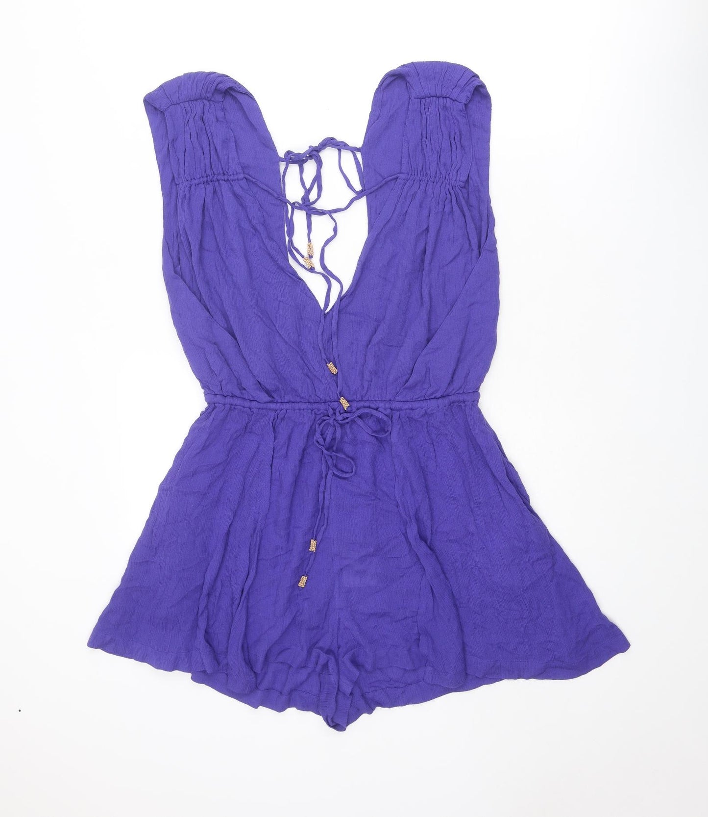 Free People Womens Blue Viscose Playsuit One-Piece Size M Tie