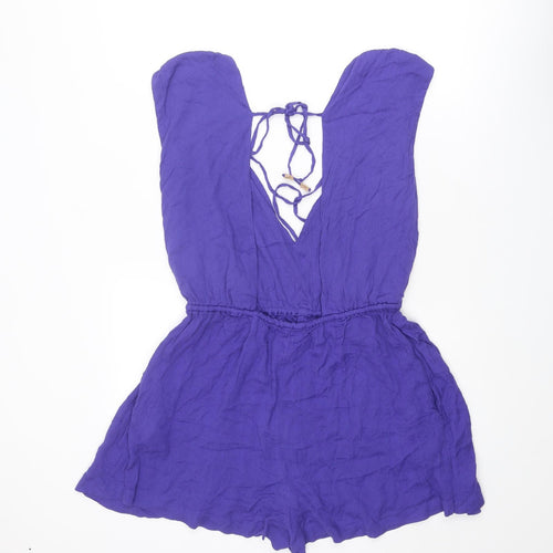 Free People Womens Blue Viscose Playsuit One-Piece Size M Tie