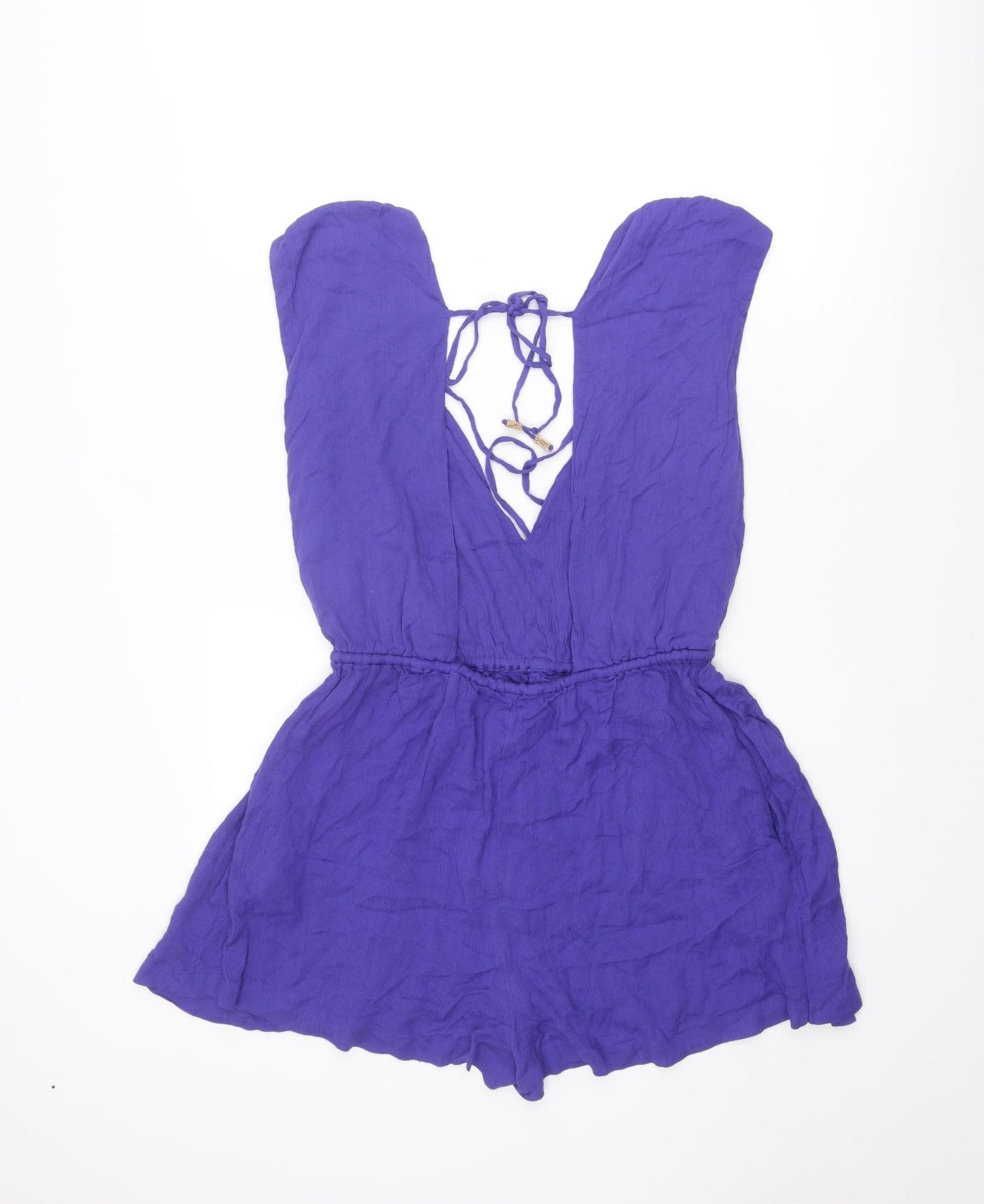 Free People Womens Blue Viscose Playsuit One-Piece Size M Tie