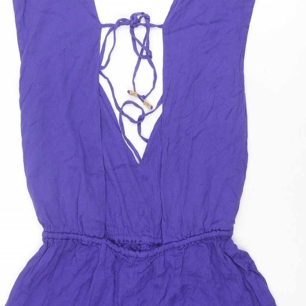 Free People Womens Blue Viscose Playsuit One-Piece Size M Tie