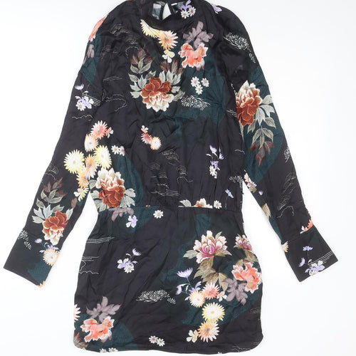 Zara Womens Multicoloured Floral Viscose A-Line Size S Round Neck Button