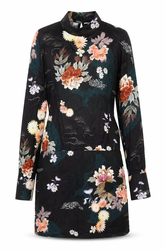 Front view of Zara women’s multicoloured floral viscose a-line, size S, round neck button
